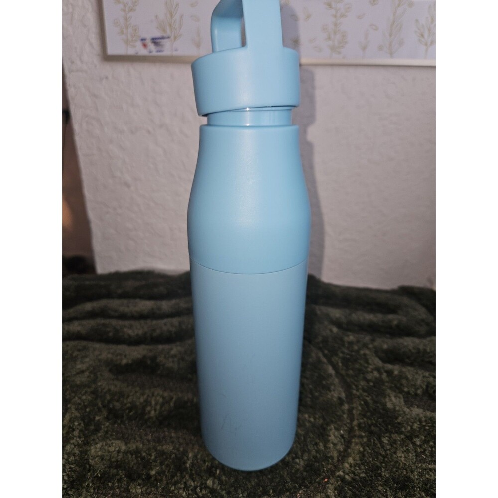 Embrava Stainless Steel Insulated Water Bottle Blue Flip Lid Carry Handle